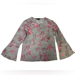 Banana Republic Long-Sleeve Floral Tristan Slit Bell Sleeve Blouse Petite XXS